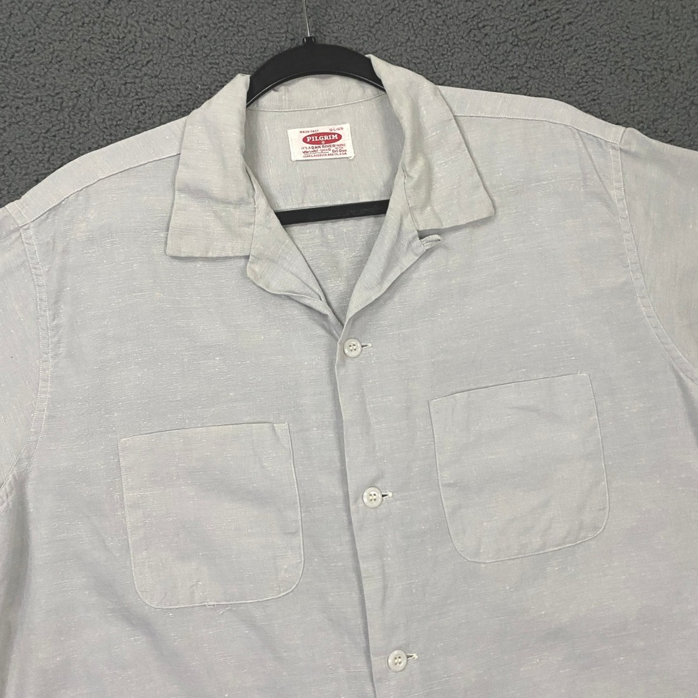 Vintage Pilgrim Dan Rivers Fabric Shirt Mens Large Gray Loop Camp Collar Boxy